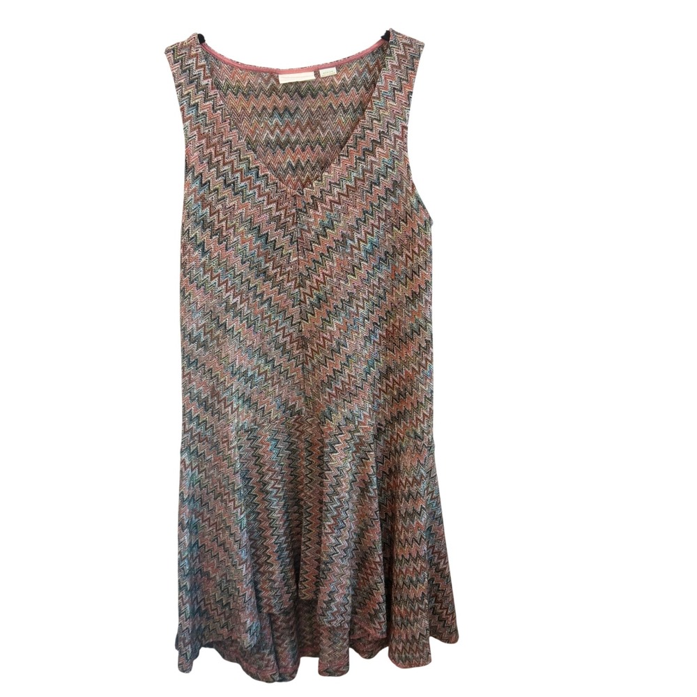 Maeve Anthropologie Chevron Knit Dress Medium Multicolor Metallic Zig Zag V Neck
